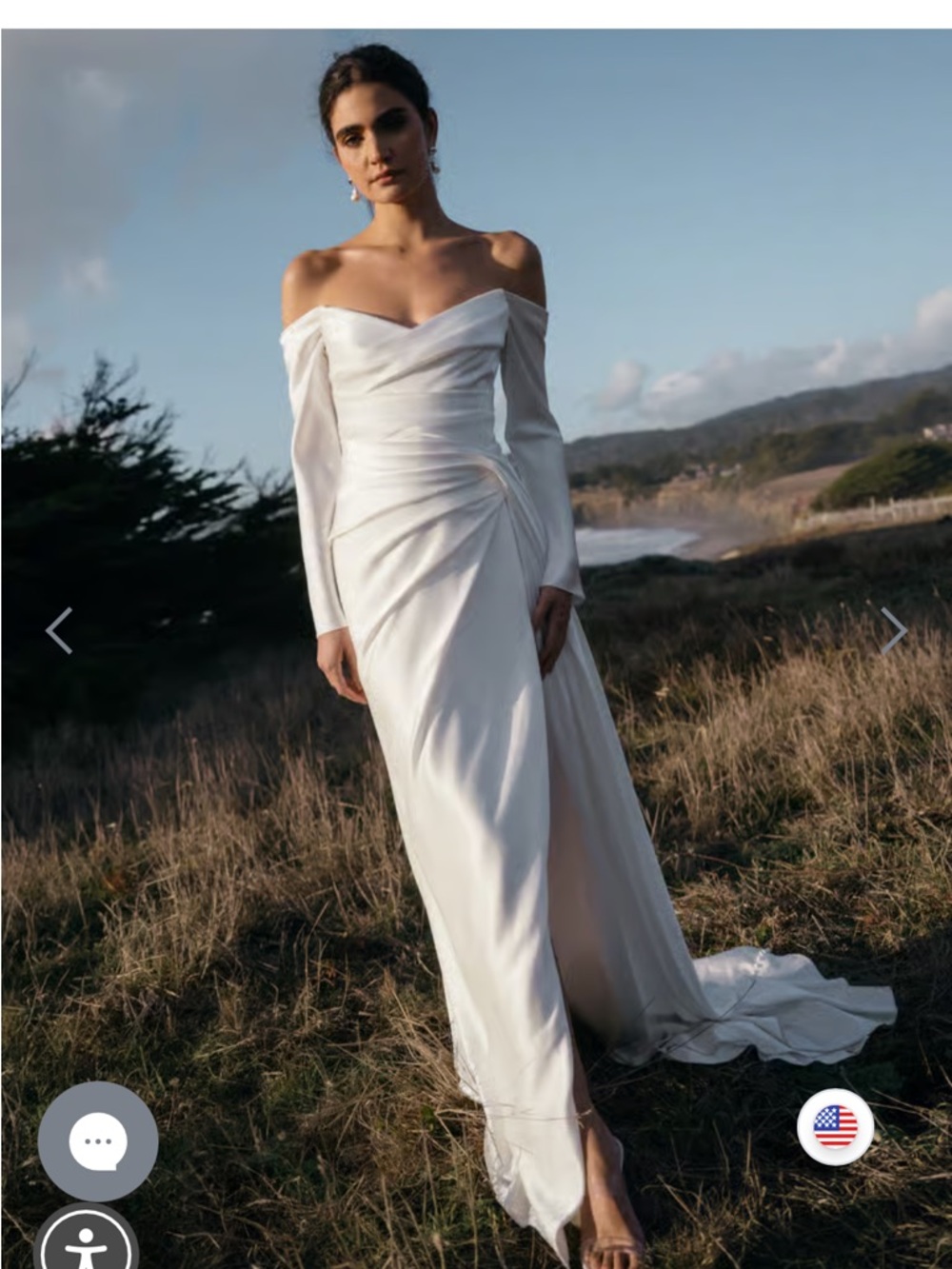 Wedding Gown byJenny Yoo White Off-Shoulder Satin Wedding Dress with Draped Side - Picture 1 of 8